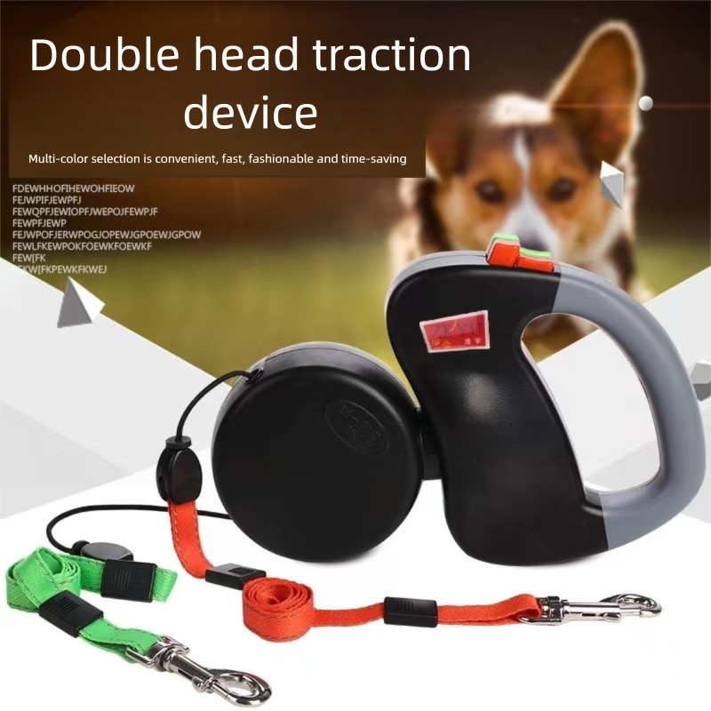 Blue Dual Retractable Dog Leash - Tangle-Free 360 Degree Rotation - Built-in LED Flashlight, Individual Brake and Lock System for Two Dogs, Safety for Night Walking and Outdoor Training - Image 2