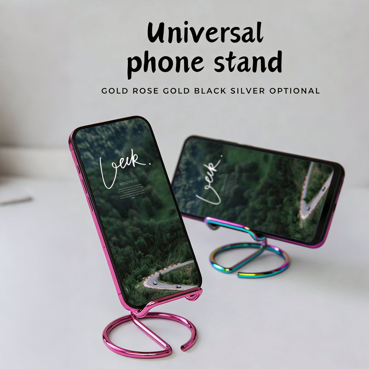 2-Pack Black Universal Aluminum Phone Stand - Minimalist One-Piece Metal Tablet Holder - Durable Integrated Fixed Angle Desktop Bracket, Sleek Industrial Design for Home Office and Bedroom - Image 2