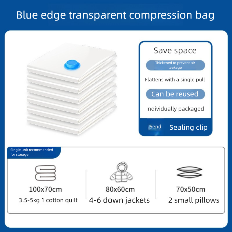 Vacuum Storage Bags - 3-Pack Mixed Sizes (100x70, 80x60, 70x50) - Space Saving Airtight Compression Bags for Blankets, Clothing and Bedding - Includes Travel Hand Pump - Image 1