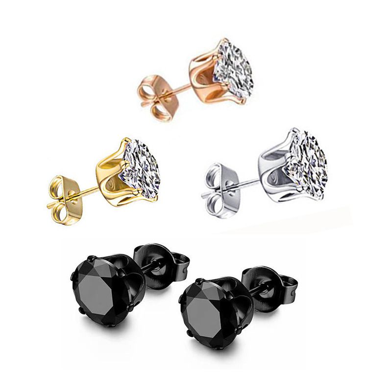 6-Pair Black Stainless Steel Stud Earring Set - Classic 6-Prong Crown Setting with Sparkling Round Cubic Zirconia in Multiple Sizes - Durable Skin-Friendly Jewelry for Daily Wear and Stacking - Image 2