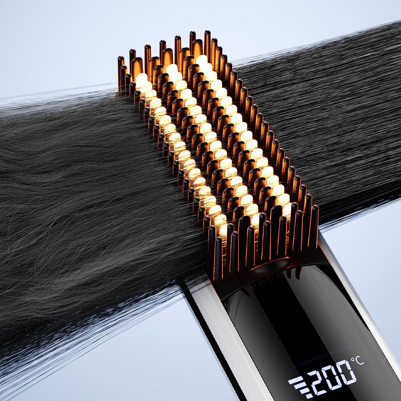 Green Wireless Rechargeable Hair Straightener Brush with LCD Display - USB-C Fast Charging, 3 Heat Settings, Cool Air Function - Portable Ceramic Heating Comb for Travel and Home Use - Image 2