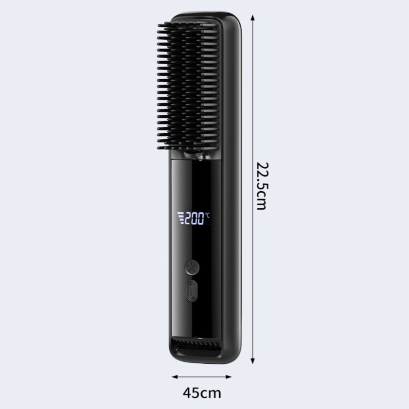 Green Wireless Rechargeable Hair Straightener Brush with LCD Display - USB-C Fast Charging, 3 Heat Settings, Cool Air Function - Portable Ceramic Heating Comb for Travel and Home Use - Image 7
