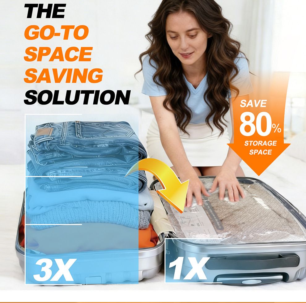 Six Vacuum Storage Bags Set with Hand Pump - Space Saving Compression Bags for Travel & Wardrobe Organization - Image 3