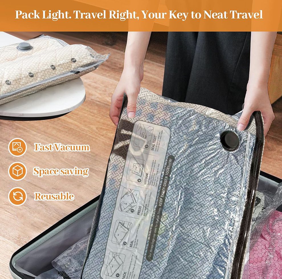 Six Vacuum Storage Bags Set with Hand Pump - Space Saving Compression Bags for Travel & Wardrobe Organization - Image 4