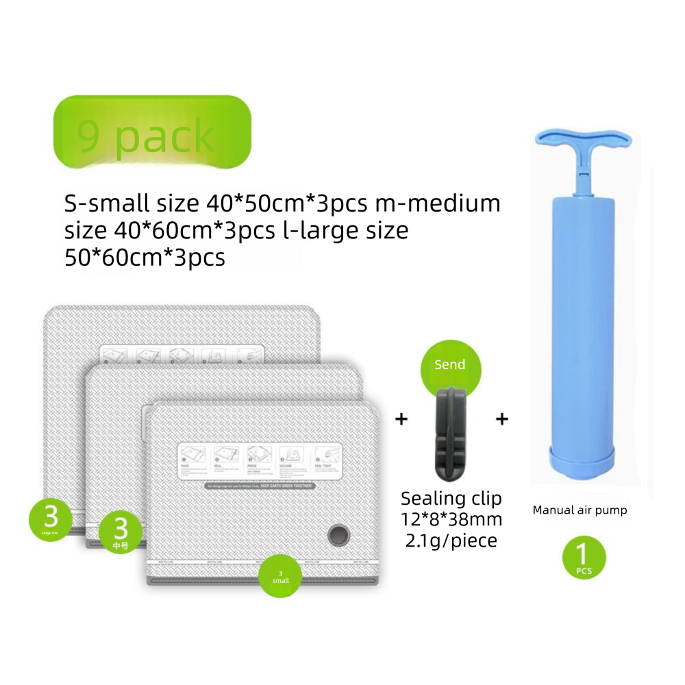 Nine Vacuum Storage Bags Set with Hand Pump - Space Saving Compression Bags for Travel & Wardrobe Organization - Image 1