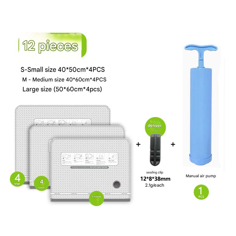 Twelve Vacuum Storage Bags Set with Hand Pump - Space Saving Compression Bags for Travel & Wardrobe Organization - Image 1