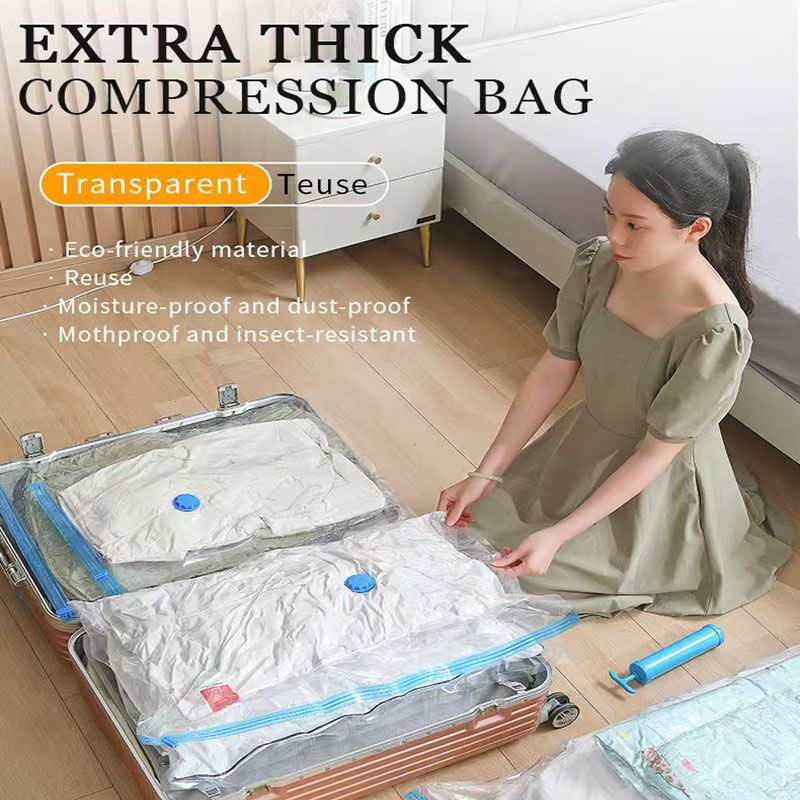 6-Piece Vacuum Storage Bags Set with Hand Pump - Multi-Size Space Saver for Quilts, Clothes & Duvets - Image 2