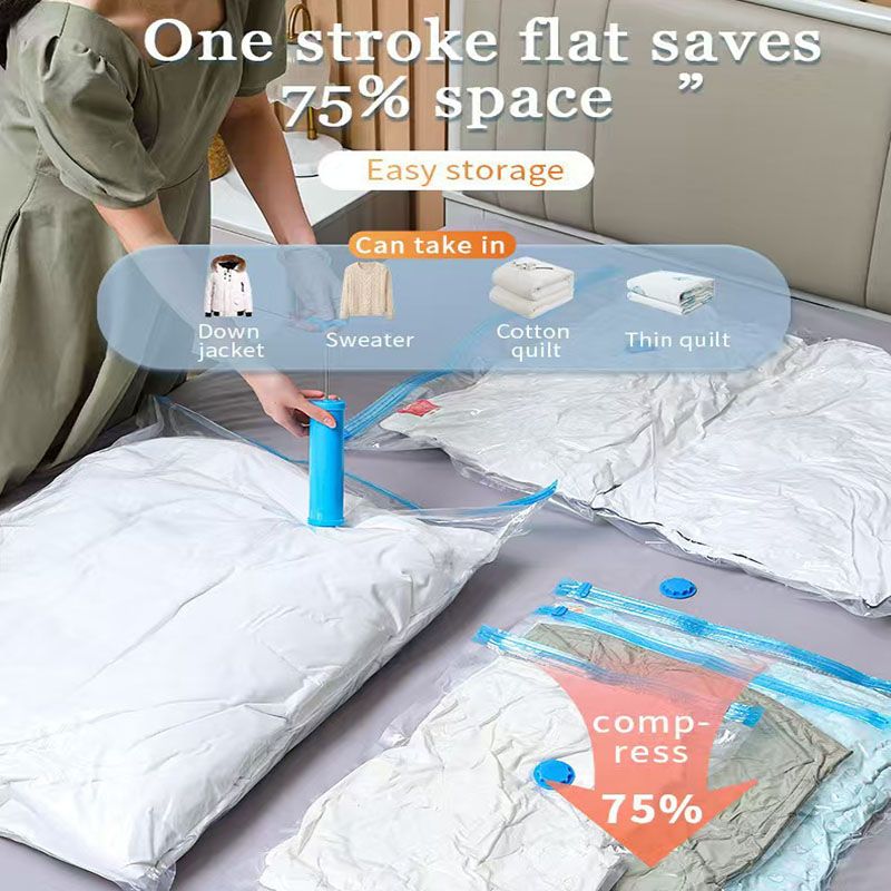 6-Piece Vacuum Storage Bags Set with Hand Pump - Multi-Size Space Saver for Quilts, Clothes & Duvets - Image 3