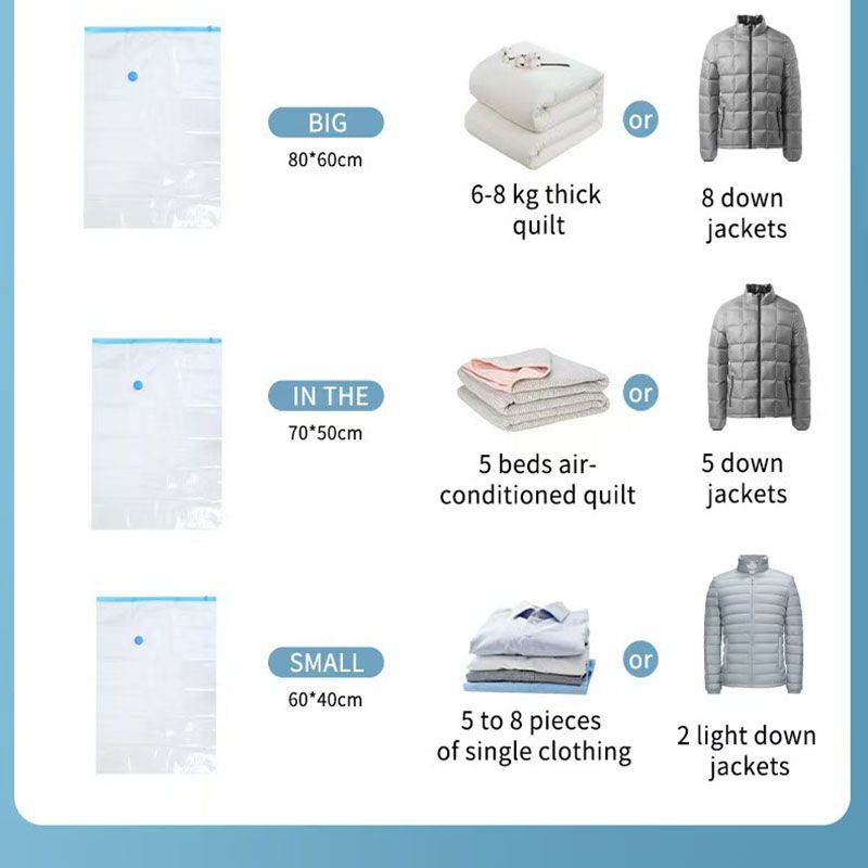 6-Piece Vacuum Storage Bags Set with Hand Pump - Multi-Size Space Saver for Quilts, Clothes & Duvets - Image 7