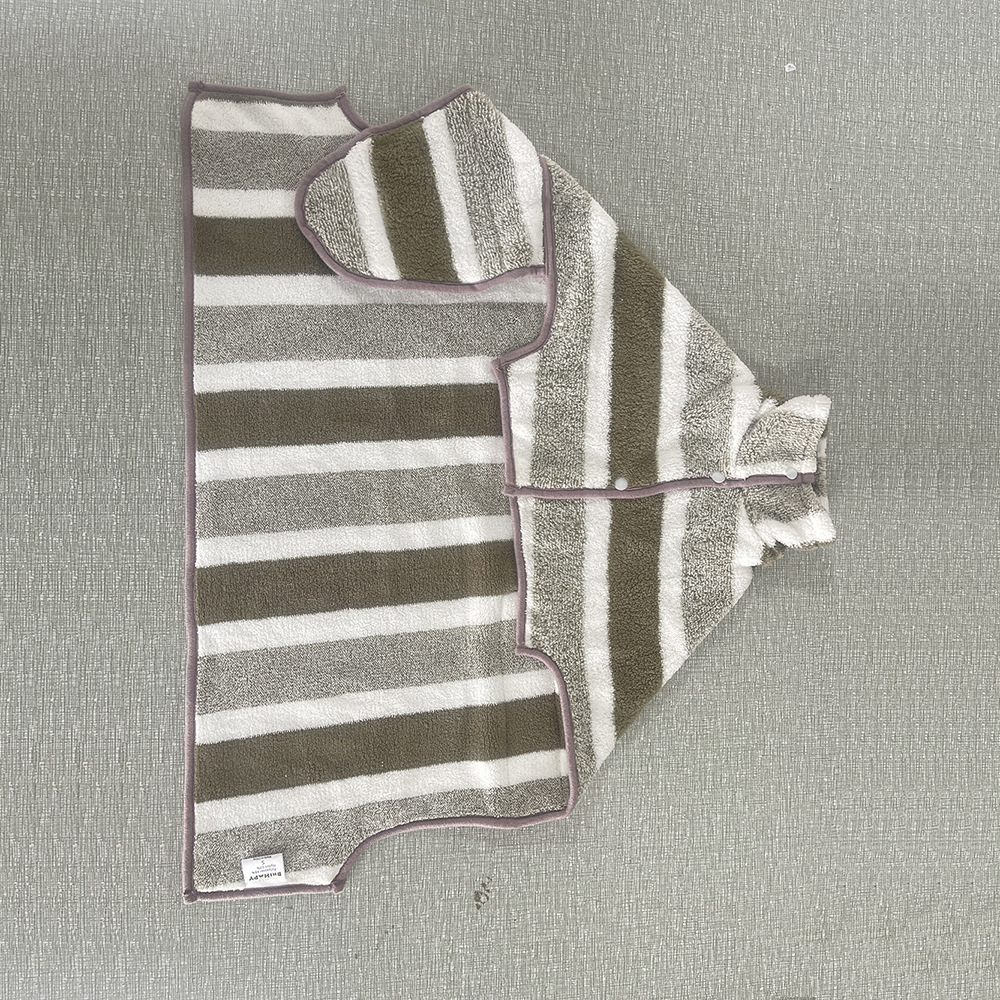 Brown Stripes Super Absorbent Pet Bathrobe with Waist Belt & Neck Snap - Full Coverage Quick-Drying Towel for Dogs & Cats (L Size) - Image 1