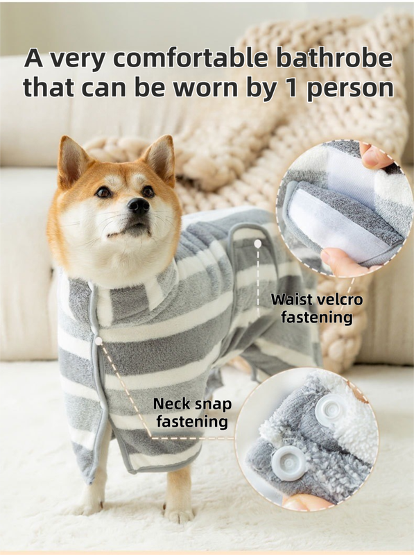 Brown Stripes Super Absorbent Pet Bathrobe with Waist Belt & Neck Snap - Full Coverage Quick-Drying Towel for Dogs & Cats (XL Size) - Image 4