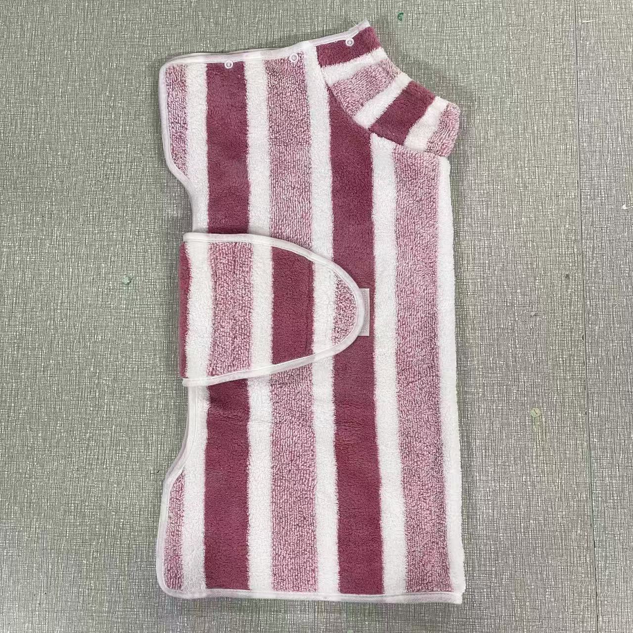 Red Stripes Super Absorbent Pet Bathrobe with Waist Belt & Neck Snap - Full Coverage Quick-Drying Towel for Dogs & Cats (L Size) - Image 1