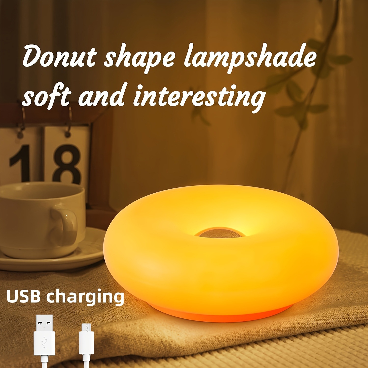 Retro Bauhaus Donut Bedside Lamp - Vibrant Orange Ambient Light and Sconce with Touch Dimming (USB Plug-in) - Image 1