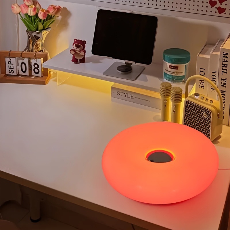Retro Bauhaus Donut Bedside Lamp - Vibrant Orange Ambient Light and Sconce with Touch Dimming (USB Plug-in) - Image 6