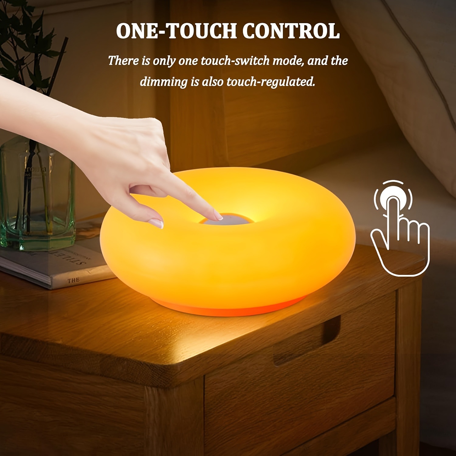 Retro Bauhaus Donut Bedside Lamp - Cordless Vibrant Orange Ambient Light and Sconce with Touch Dimming (USB Rechargeable) - Image 2