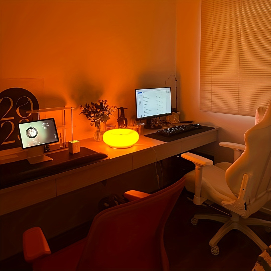 Retro Bauhaus Donut Bedside Lamp - Cordless Vibrant Orange Ambient Light and Sconce with Touch Dimming (USB Rechargeable) - Image 5