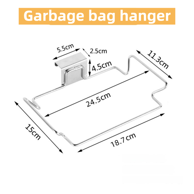 Large Stainless Steel Over-Cabinet Trash Bag Holder with Curved Ear Hook  - Heavy Duty Hanging Waste Bag Support for Home & Office - Image 1