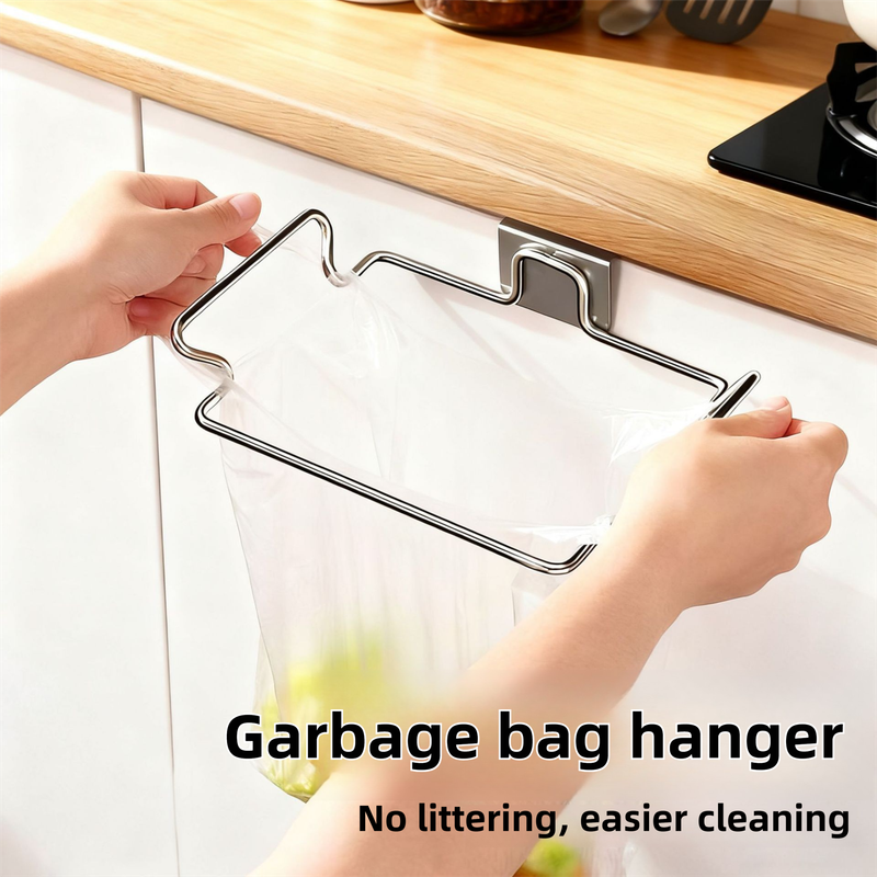 Large Stainless Steel Over-Cabinet Trash Bag Holder with Curved Ear Hook  - Heavy Duty Hanging Waste Bag Support for Home & Office - Image 2