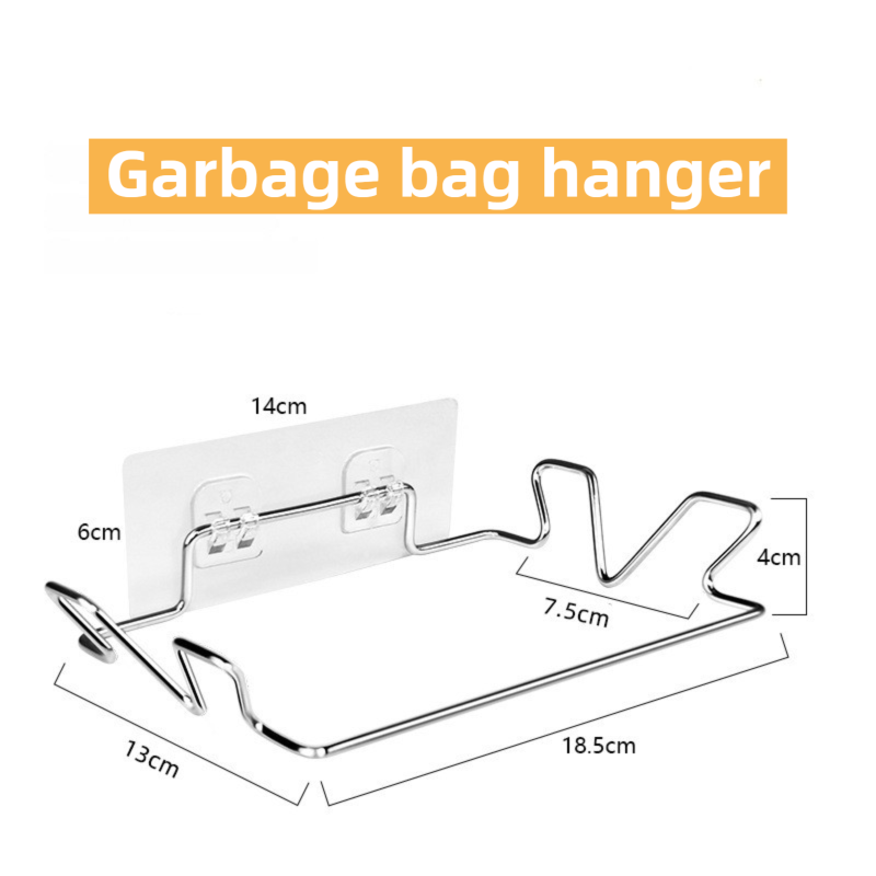 Stainless Steel Wall-Mounted Trash Bag Holder with Curved + V-Sharp Ear Hook  - Heavy Duty Waste Bag Support for Home & Office - Image 1