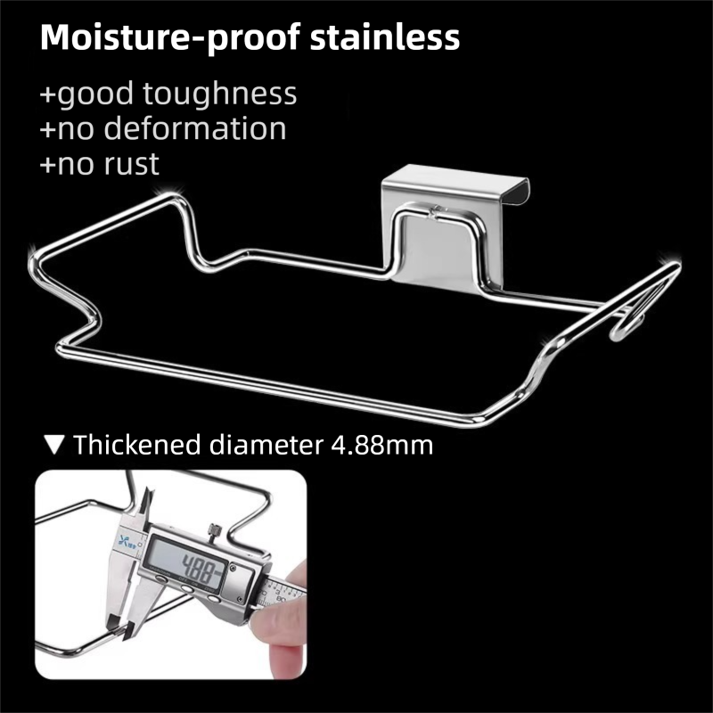 Stainless Steel Wall-Mounted Trash Bag Holder with Curved + V-Sharp Ear Hook  - Heavy Duty Waste Bag Support for Home & Office - Image 3