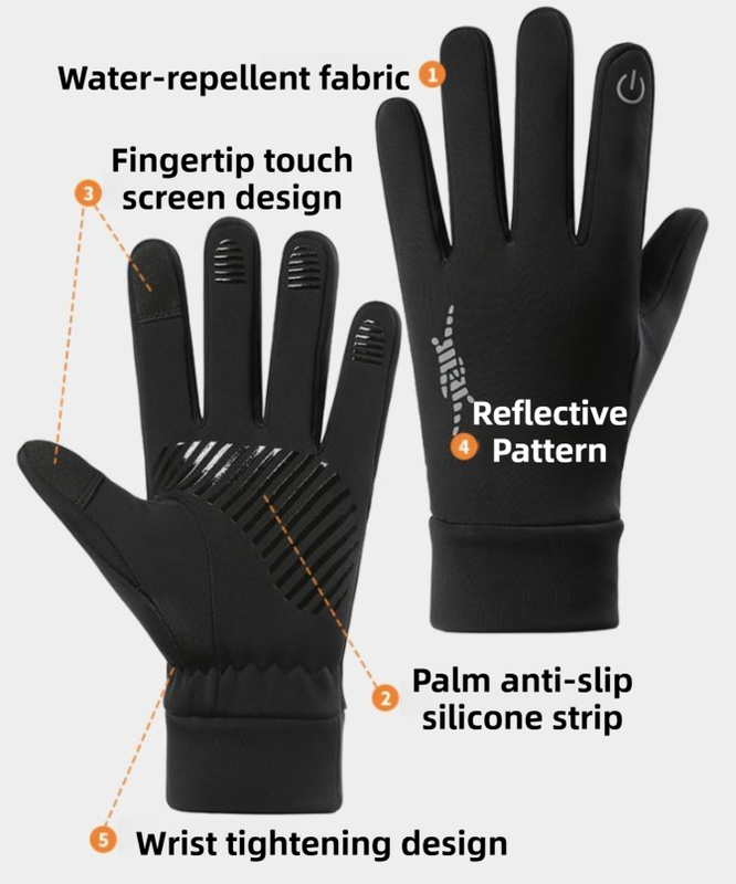 Black Windproof Thermal Sports Gloves with Touchscreen Fingertips & Anti-Slip Palm Grip for Running & Cycling (SD-01 Buckle / L Size) - Image 2