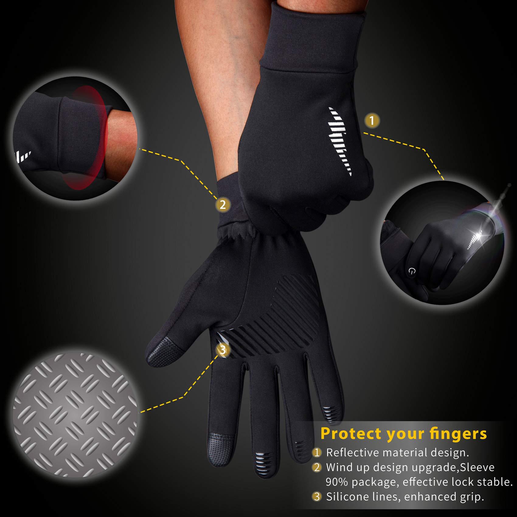 Grey Windproof Thermal Sports Gloves with Touchscreen Fingertips & Anti-Slip Palm Grip for Running & Cycling (SD-01 Wrist-Tighten / XL Size) - Image 3