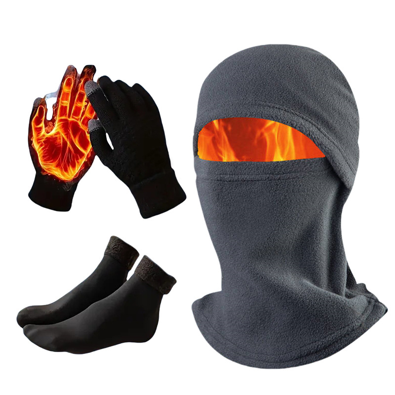 3-in-1 Grey Winter Windproof and Thermal Sport Gear - Fleece Balaclava Hood, Touchscreen Gloves & Insulated Socks - Image 1