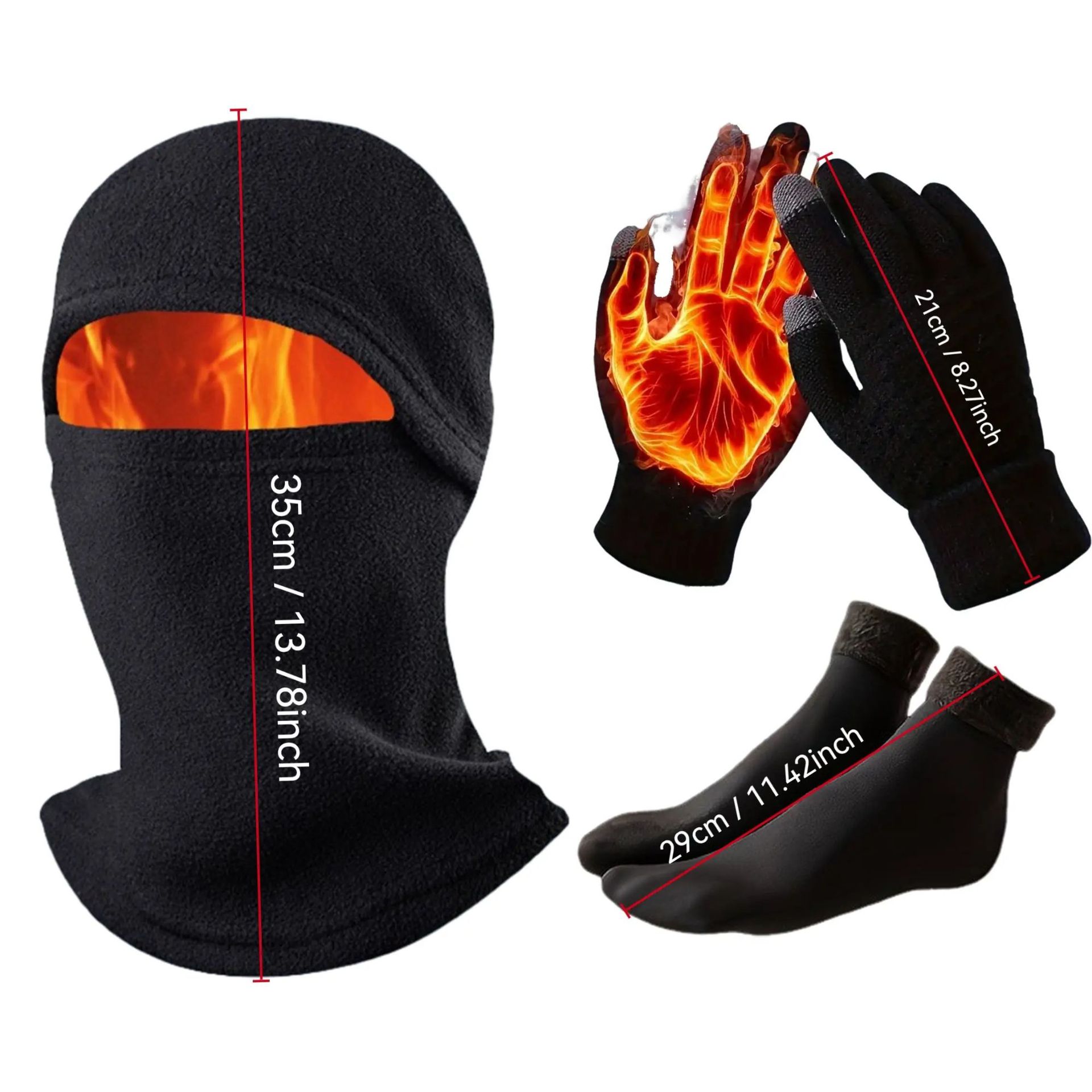 3-in-1 Grey Winter Windproof and Thermal Sport Gear - Fleece Balaclava Hood, Touchscreen Gloves & Insulated Socks - Image 2