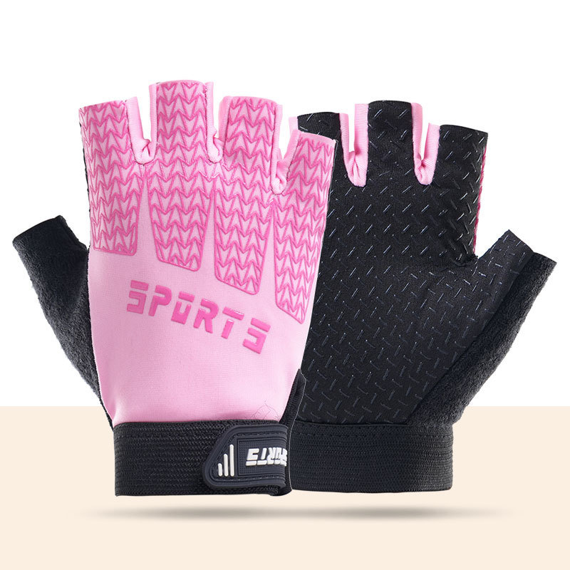 Black and Pink Breathable Half-Finger Cycling Gloves for Kids - Non-Slip Silicone Grip, Ice Silk & Shock-Absorbing Sports Mitts (M Size) - Image 1
