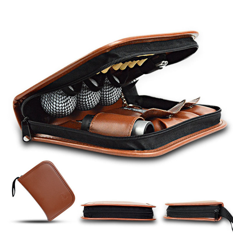 Brown Premium PU Leather Golf Accessory Organizer - Professional Golf Tool Kit Empty Pouch - Image 1