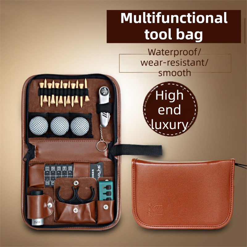 Black Premium PU Leather Golf Accessory Organizer - Professional Golf Tool Kit Empty Pouch - Image 3