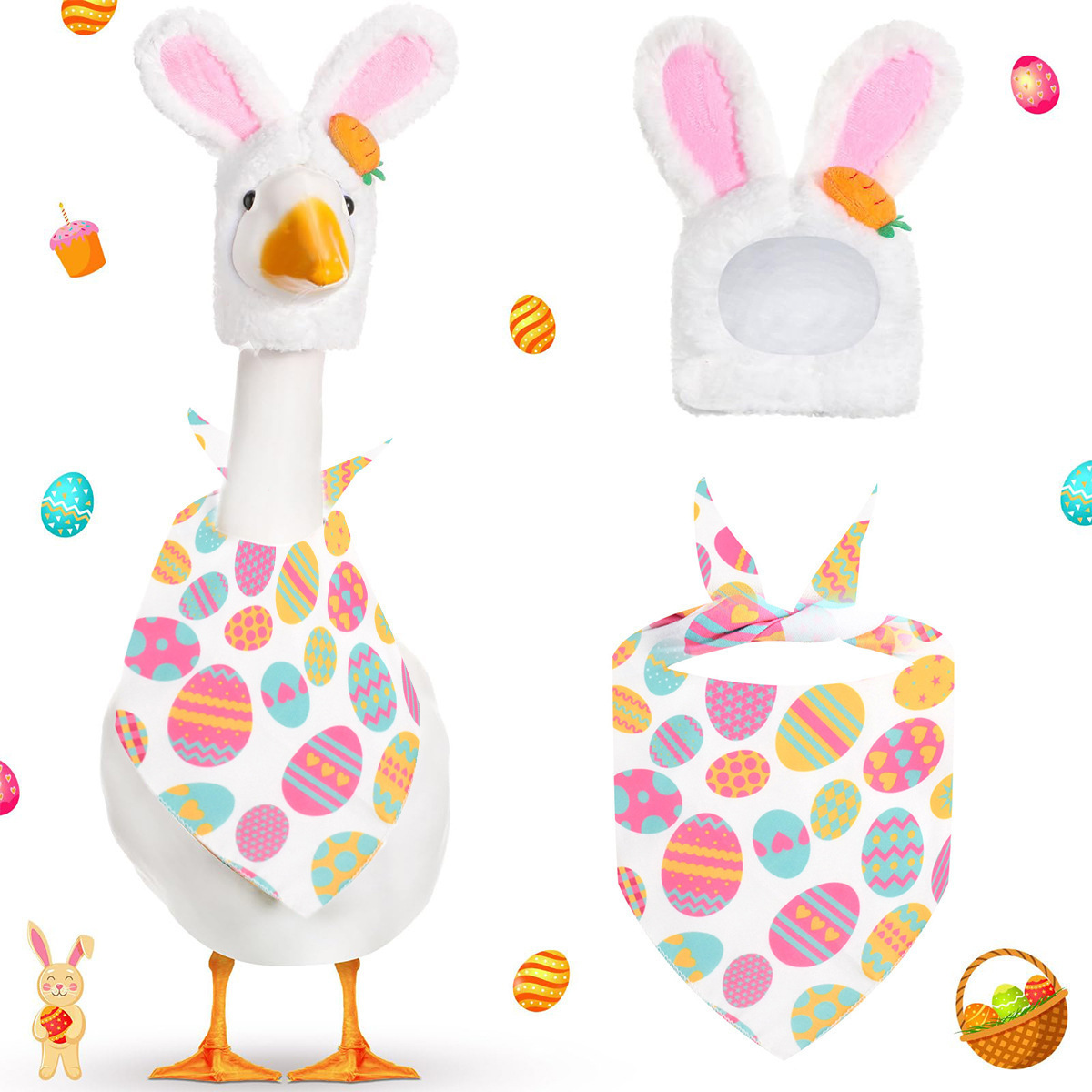 Vibrant Easter Porch Goose Outfit Set - Spring Festive Rabbit Costume for 23-Inch Garden Goose - Image 1