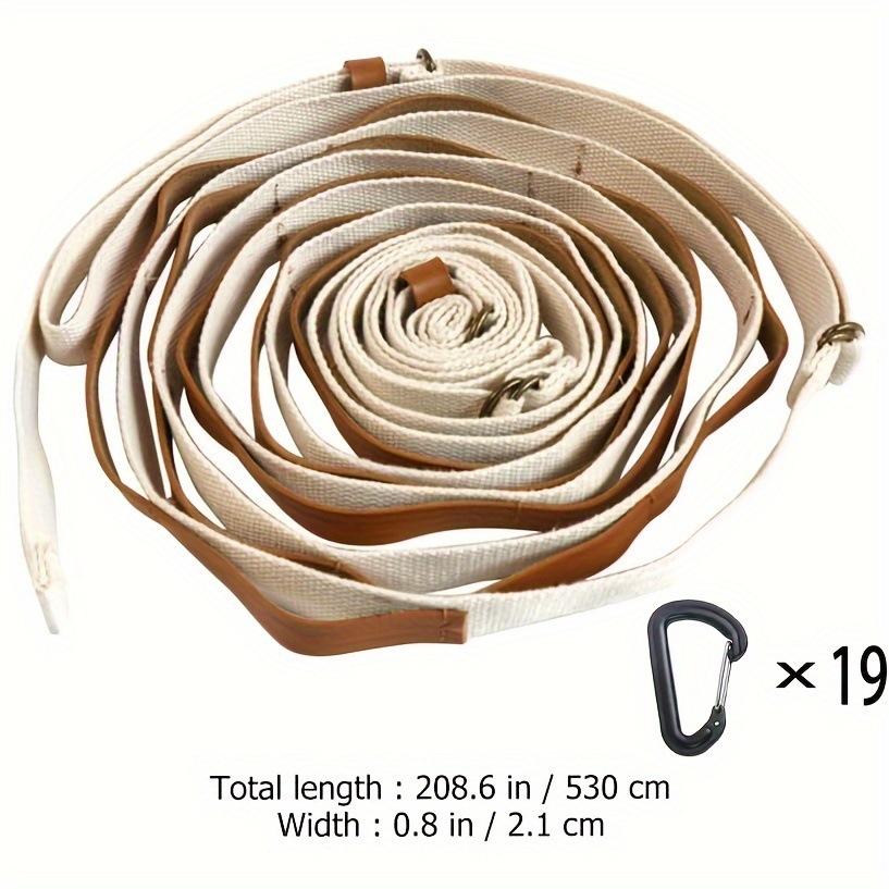 Khaki 5.3M Heavy Duty PU Leather Camping Lanyard with 19 Carabiners  - Portable Outdoor Clothesline for Tents & Canopies - Image 1