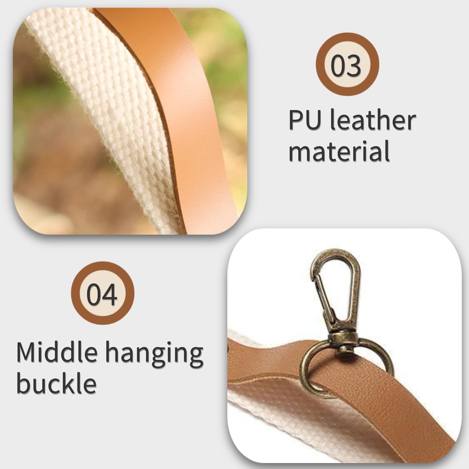 Khaki 5.3M Heavy Duty PU Leather Camping Lanyard with 19 Carabiners  - Portable Outdoor Clothesline for Tents & Canopies - Image 5