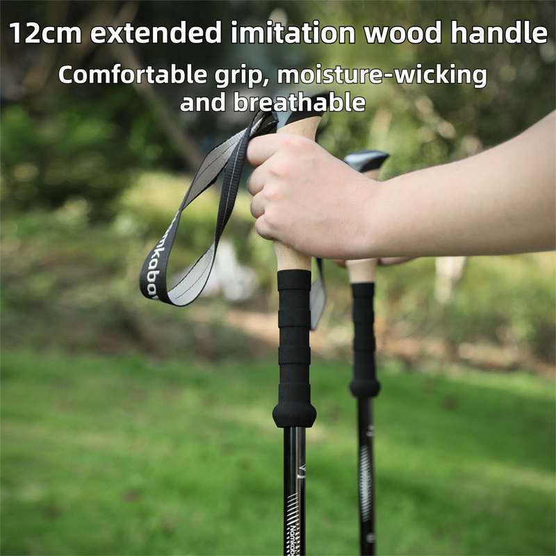 2-Pack Black Aluminum Alloy Telescopic Trekking Poles with Secure External Lock & Accessory - 3-Section Adjustable Hiking Sticks(65-135cm) - Image 3