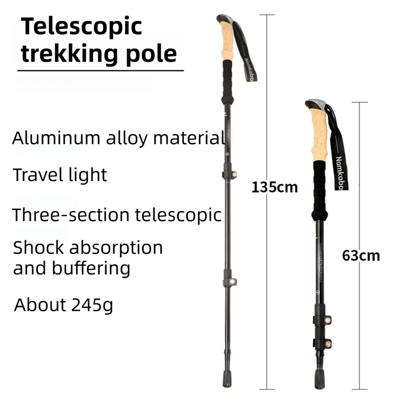 2-Pack Green Aluminum Alloy Telescopic Trekking Poles with Secure External Lock & Accessory - 3-Section Adjustable Hiking Sticks(65-135cm) - Image 2