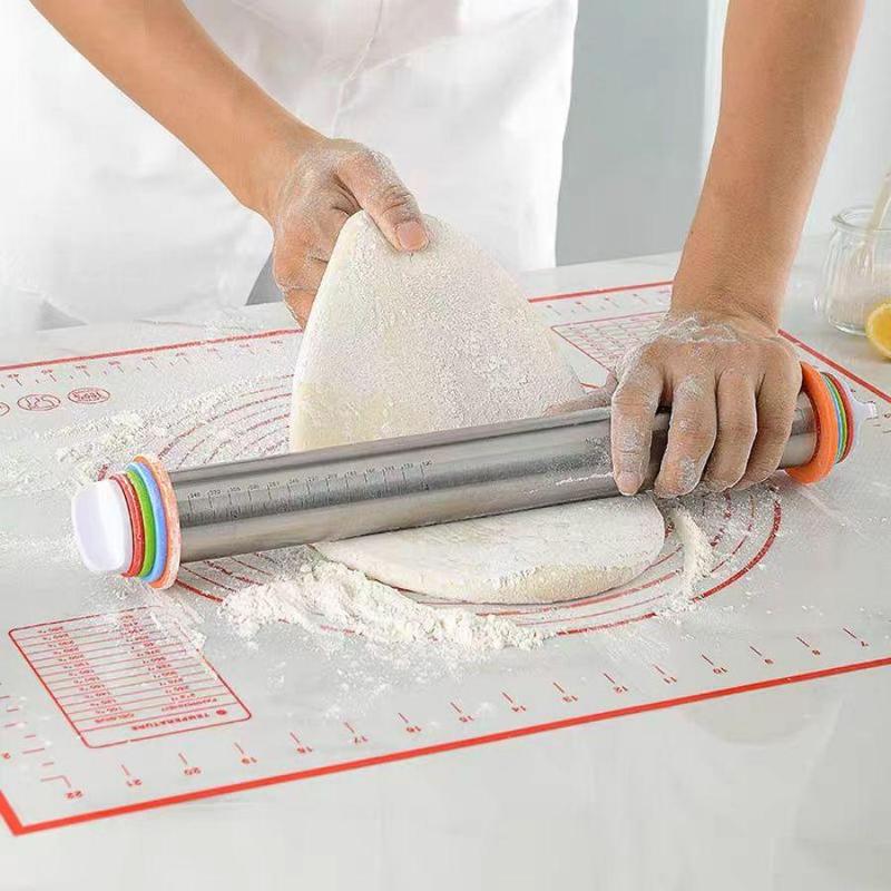 Adjustable Stainless Steel Rolling Pin with 4 Precise Thickness Rings & Clear Measurement Markings - Image 1