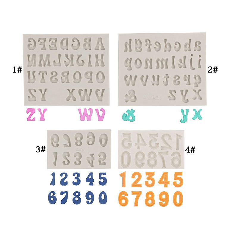 4-Pack Grey Alphabet & Numbers Silicone Fondant Molds - Heat Resistant Cake Decoration & Resin Crafting Tools - Image 1
