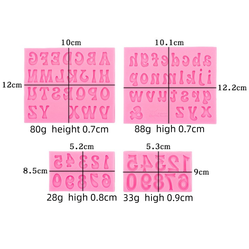 4-Pack Grey Alphabet & Numbers Silicone Fondant Molds - Heat Resistant Cake Decoration & Resin Crafting Tools - Image 2