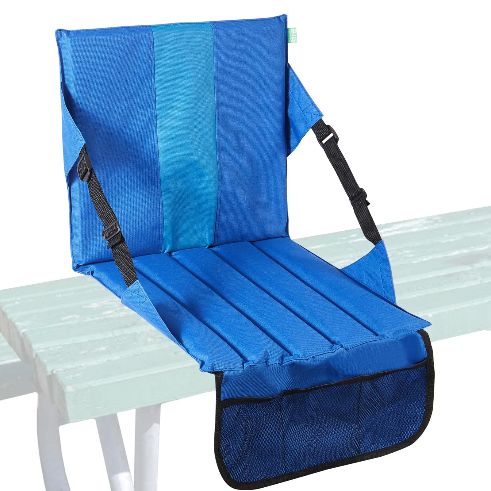 Blue Foldable Stadium Seat Cushion with Backrest & Storage Pockets - Portable Roll-Up Outdoor Waterproof Oxford Cloth Bleacher Chair - Image 1