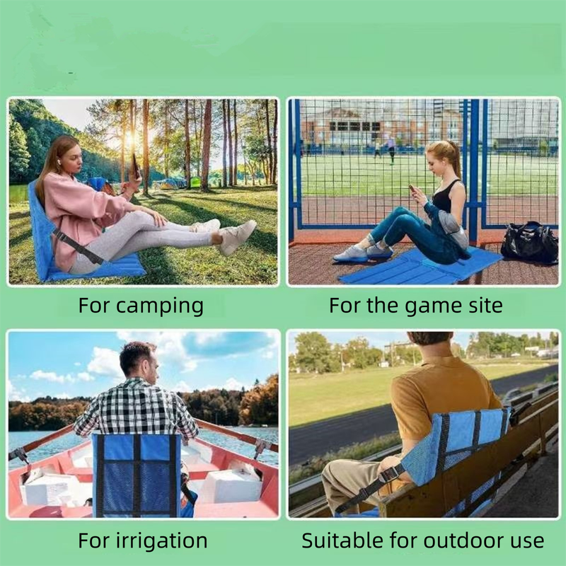 Blue Foldable Stadium Seat Cushion with Backrest & Storage Pockets - Portable Roll-Up Outdoor Waterproof Oxford Cloth Bleacher Chair - Image 4