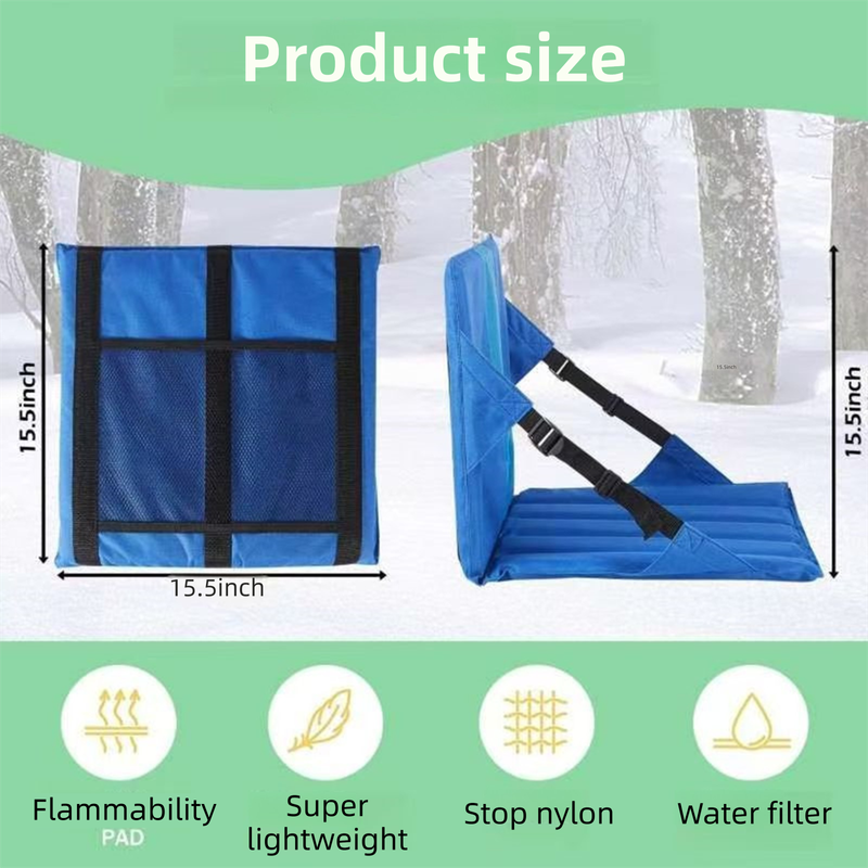 Green Foldable Stadium Seat Cushion with Backrest & Storage Pockets - Portable Roll-Up Outdoor Waterproof Oxford Cloth Bleacher Chair - Image 3