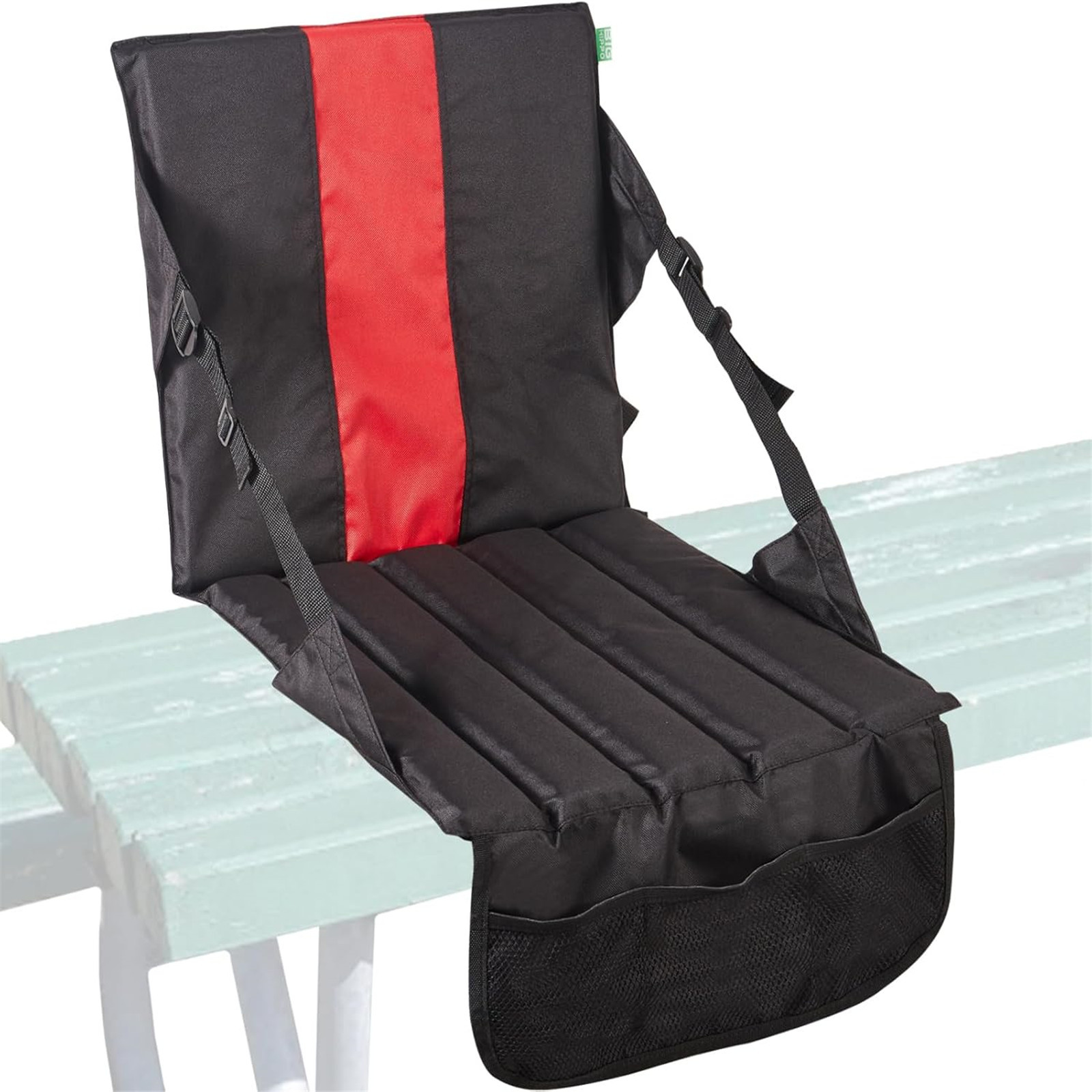 Black Foldable Stadium Seat Cushion with Backrest & Storage Pockets - Portable Roll-Up Outdoor Waterproof Oxford Cloth Bleacher Chair - Image 1
