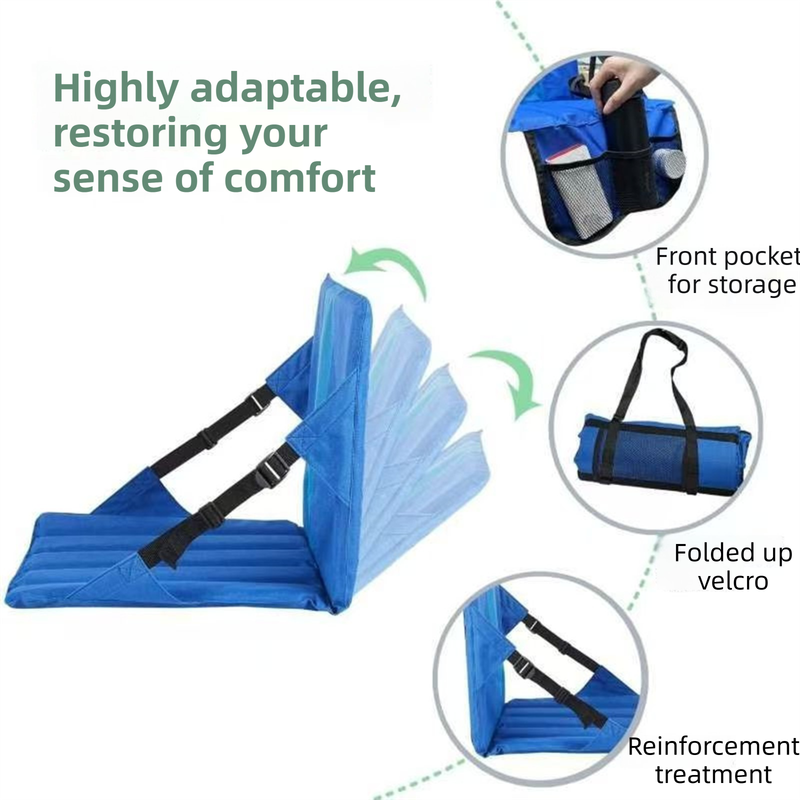 Black Foldable Stadium Seat Cushion with Backrest & Storage Pockets - Portable Roll-Up Outdoor Waterproof Oxford Cloth Bleacher Chair - Image 2