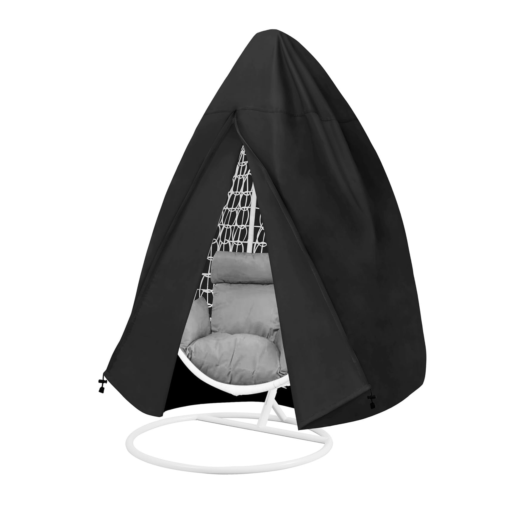 Black Heavy Duty Hanging Egg Chair Shield with Windproof Drawstring and Storage Bag - Waterproof & Dustproof Garden Swing Chair Protector (Single Seat 190 x 115 CM) - Image 1