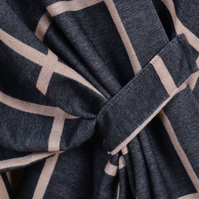 Grey Elegant Check Knit Travel Shawl with Stylish Side-Slit Design - Fall & Winter Luxurious Cashmere-Feel Pullover Cape (135 x 155 CM) - Image 3