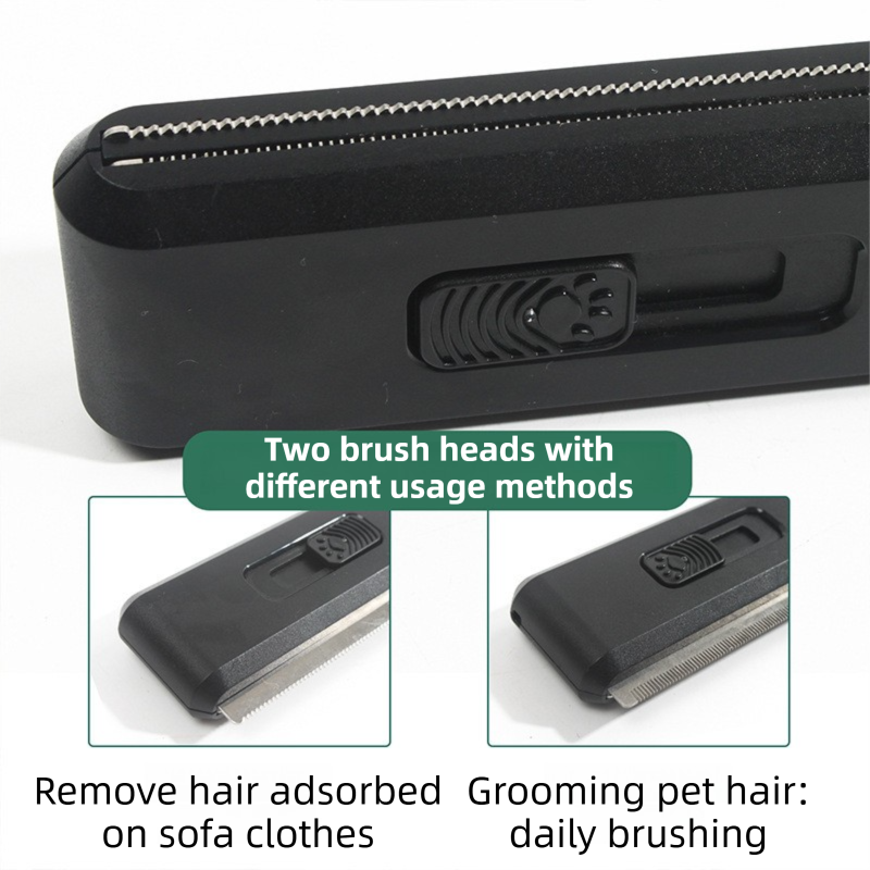 2-in-1 Black Self-Cleaning Pet Grooming Comb - Multi-Functional Stainless Steel Fur Remover for Pets, Furniture, and Clothing - Image 3