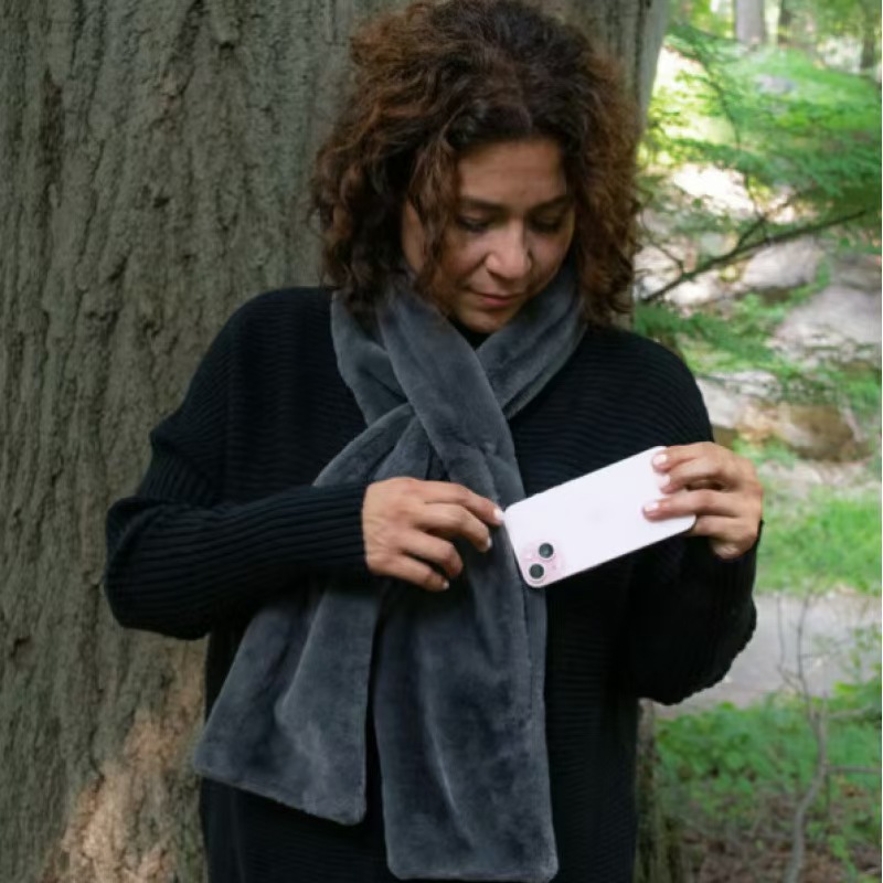 Black Soft Faux Fur Scarf with 15x20CM Hidden Zipper Pocket - Anti-Theft Travel Scarf  for Phone, Passport and Essentials - Image 5