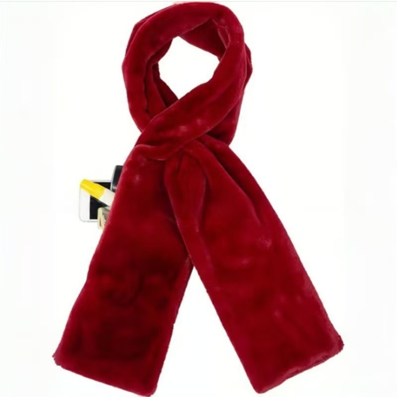 Red Soft Faux Fur Scarf with 15x20CM Hidden Zipper Pocket - Anti-Theft Travel Scarf  for Phone, Passport and Essentials - Image 1