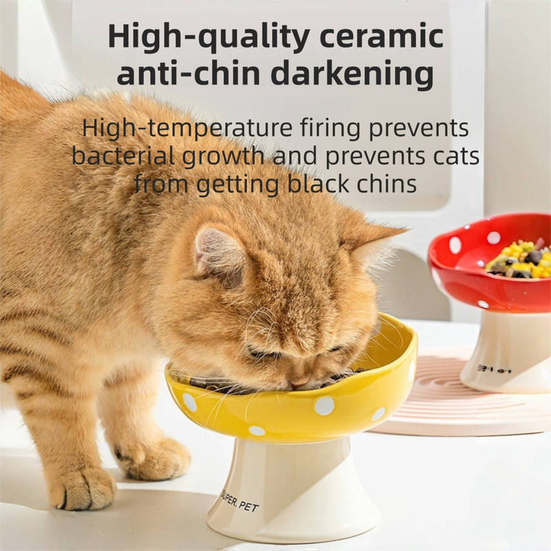 Red Elevated 15° Tilted Ceramic Cat Bowl - Anti-Chin Acne Glaze Finish, Non-Slip Weighted Base & Neck Protection Pet Feeder - Image 2
